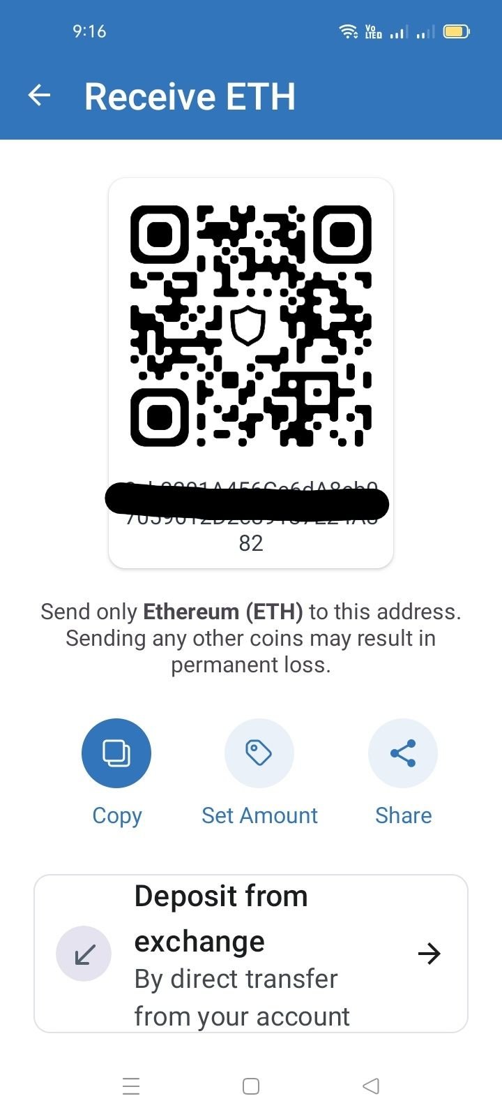 Ouvrez votre portefeuille externe et trouvez l'adresse ou le code QR de votre portefeuille Trust.