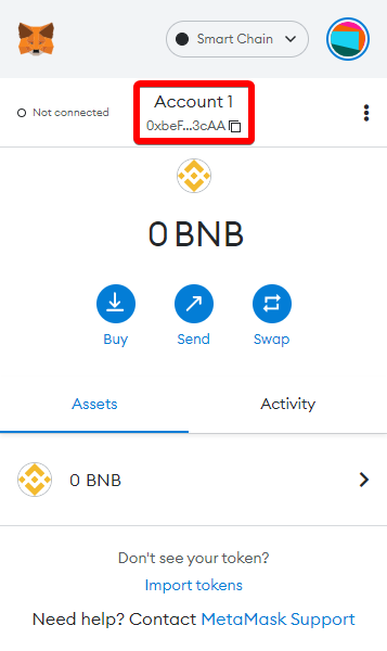 Initier un transfert de BNB de Binance à MetaMask